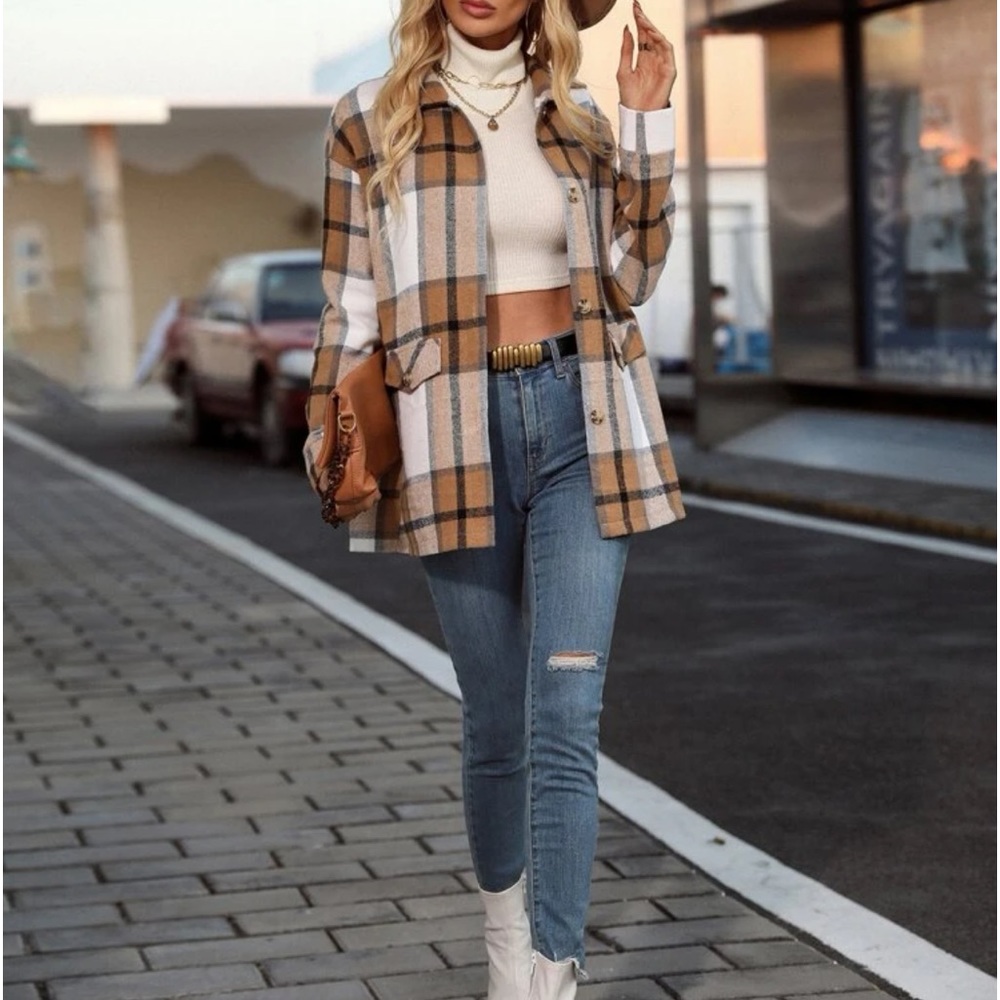 Comfy Oversized Plaid Button Down Jacket - Picture 12 of 13